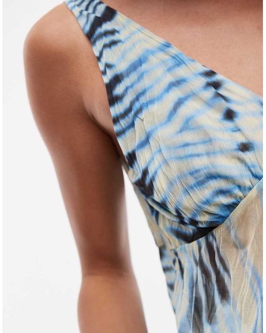 TOPSHOP Gekreukeld Mesh Top Met V-Hals En Print in het Blue