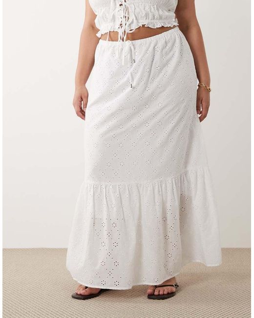 Esmee Curve White Tie Front Maxi Broderie Beach Skirt