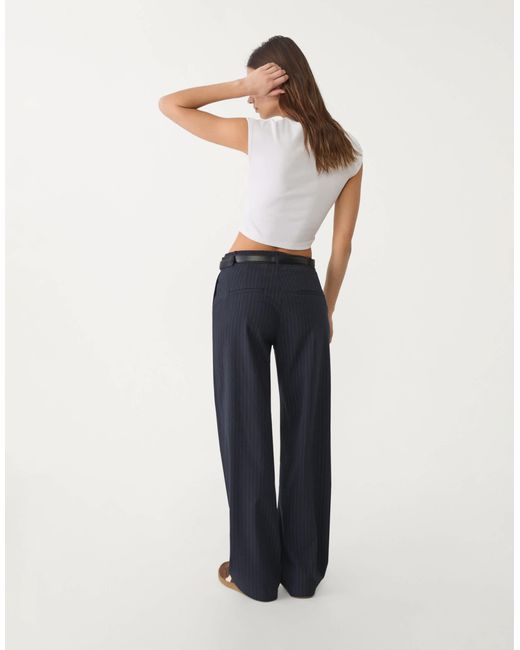 Stradivarius Blue Linen Blend Trouser