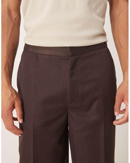 ASOS Natural Smart Straight Leg Trouser With Part Elastic Waistband And Cuff for men