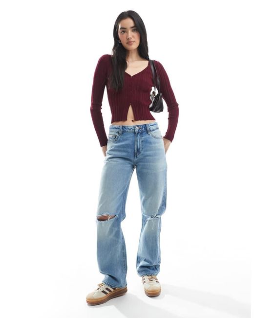 Cotton On Red Cropped Ribbed Cardigan