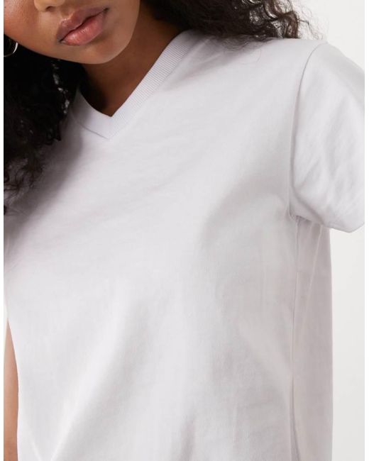 Collusion White Short Sleeve V-neck Tshirt