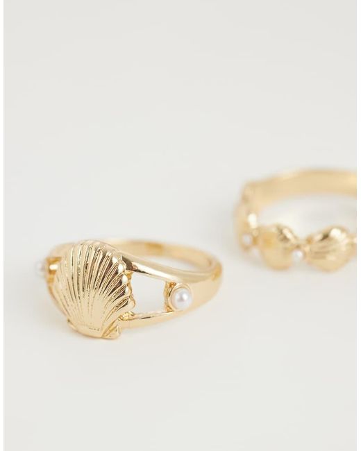 ASOS Set Van 2 Ringen Met Mini Schelpen in het Natural