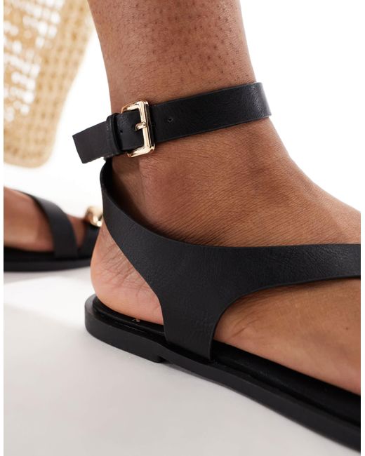 Asos Design Wide Fit White Florrie Toe Loop Strappy Sandals