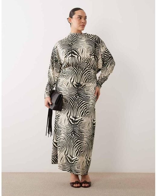 ASOS Brown Asos Design Curve Batwing Zebra Maxi Dress