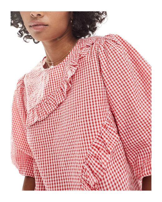 Native Youth Pink Ruffle Gingham Cotton Top