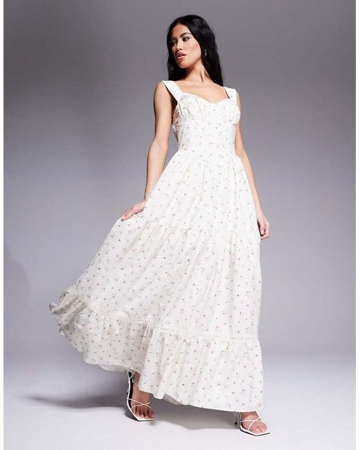 Love Triangle Maxi Jurk Met Stroken En Fijne Print in het Gray