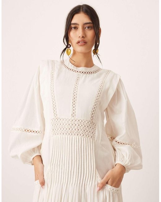 ARRANGE Natural Cotton Voile Maxi Dress With Lace Trim