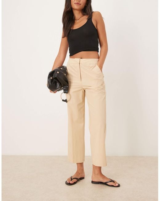 Mango Natural Wide Fit Trousers With Pleat