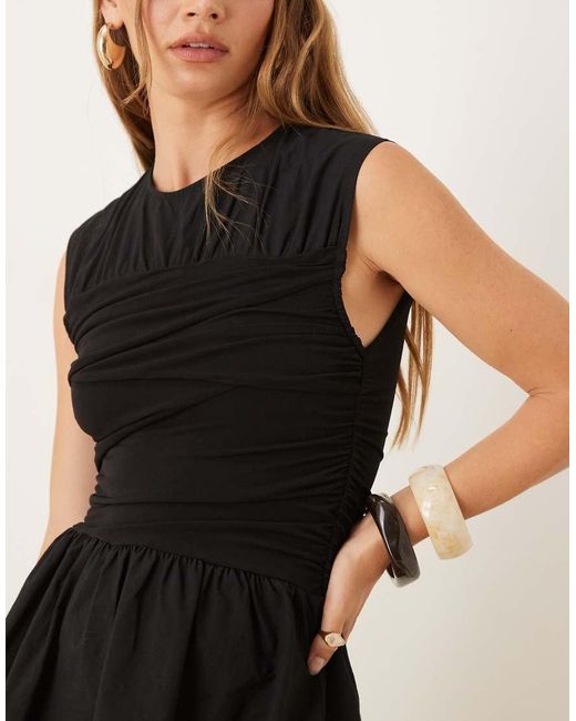 ASOS Black Woven Mix Waisted Wrap Detail Mini Dress