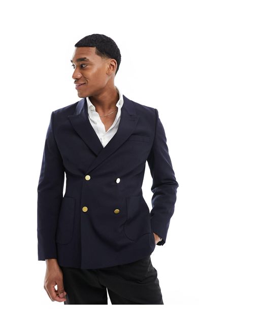ASOS Blue Wedding Skinny Blazer With Gold Buttons for men