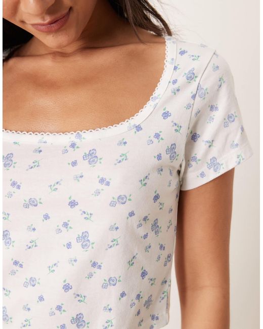 ASOS White Mix & Match Fitted Pyjama Tee With Picot Trim