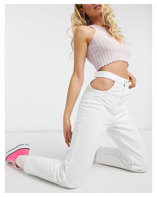 Jeans Mujer | Bershka Jeans Mom Bicolor Cut Out Azul Lavado - Bellavista