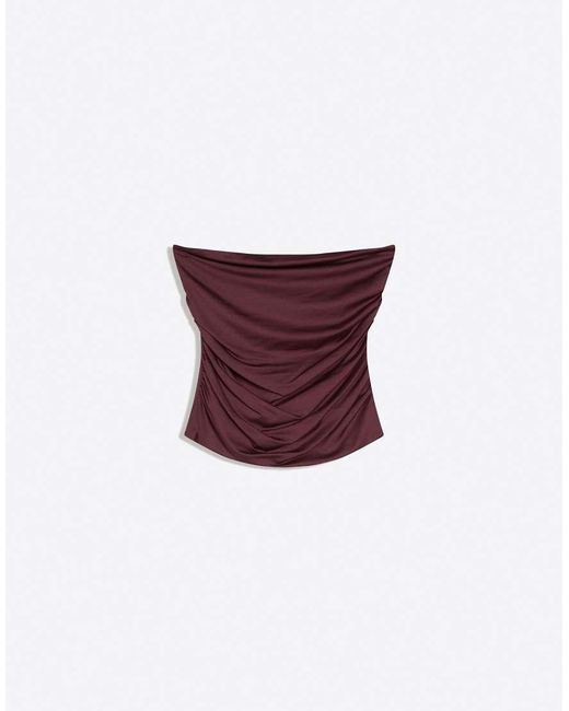 Bershka Red Ruched Bandeau Top