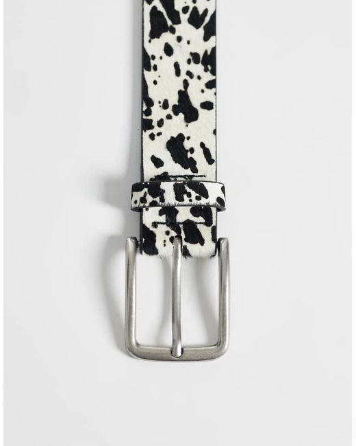 ASOS White Cow Print Cowhide Hair Belt With Silver Buckle for men