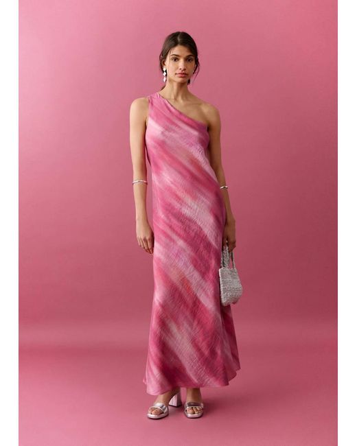 Mango Pink Teen One Shoulder Asymmetric Hem Maxi Dress