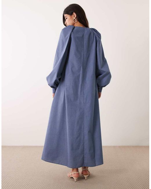 DASKA Blue Oversized Balloon Sleeve Maxi Dress