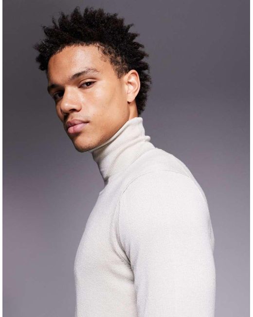 River Island Gray Roll Neck Knitted Jumper for men