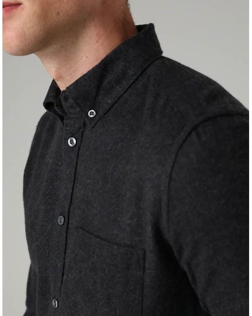 French Connection Gray Cotton Chest Pocket Flannel Long Sleeve Shirt for men