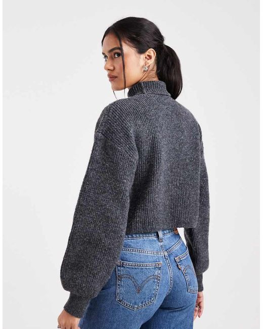Monki Black Cropped High Neck Jumper