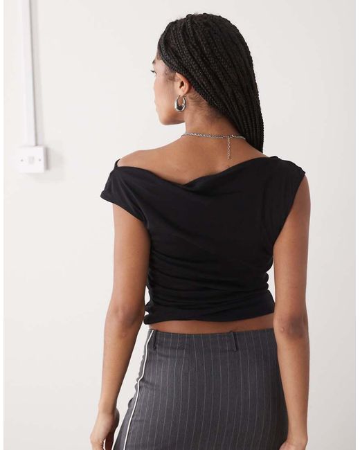 Weekday Black Semi Sheer Drape Neck Top