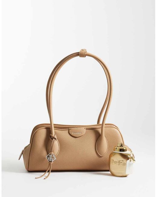 Calvin Klein Natural Emblem Grain Texture Shoulder Bag With Hardware Charm