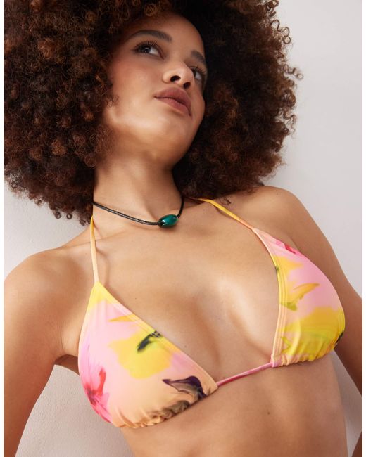 Monki Brown Mix And Match Triangle Tie Up Bikini Top