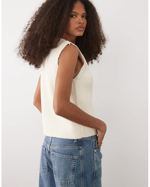 Mango White Knitted Vest With Sun Statement Buttons