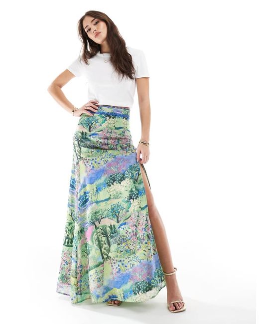 Hope & Ivy Blue High Waisted Thigh Split Maxi Skirt