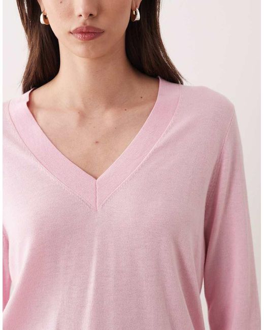 Mango Pink Lightweight Knitted V Neck Top