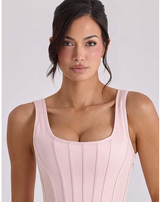 House Of Cb Pink Kira Blush Satin Gathered Maxi Dress