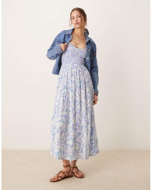 Free People Blue Sweet Nothings Printed Midi Dress