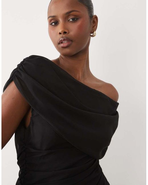 Fashionkilla Black Exclusive Chiffon Off Shoulder Asymmetric Hem Mini Dress