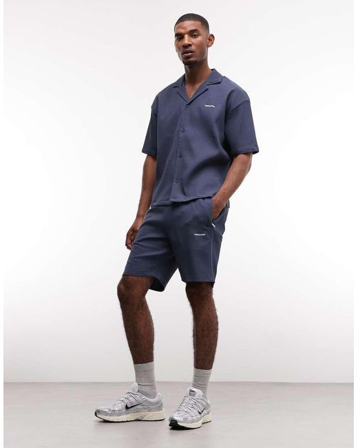 PEGADOR Blue Troy Plissee Shorts Co-ord for men