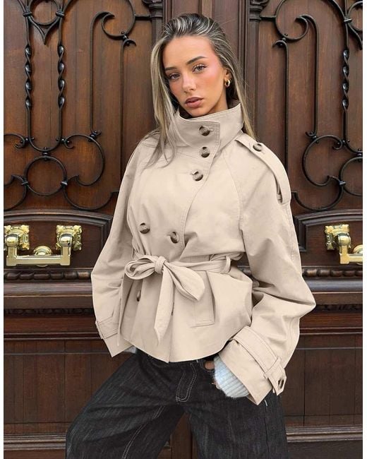Bershka Natural Funnel Neck Trench Jacket