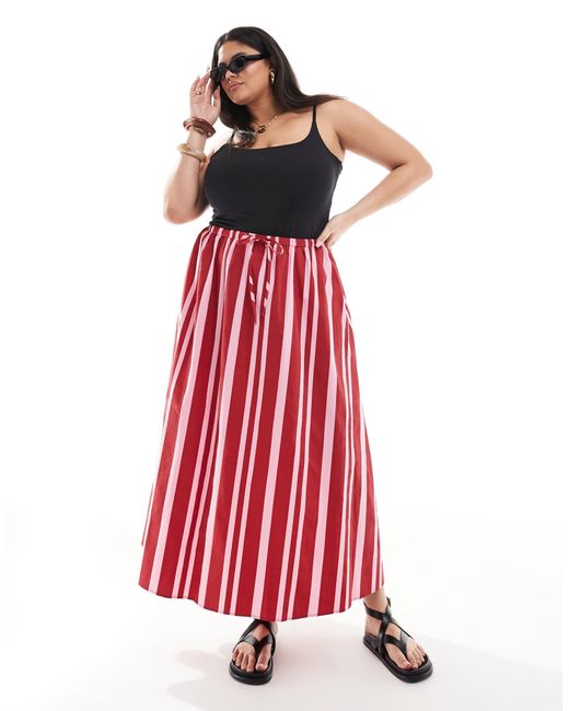 ASOS Red Asos Design Curve Tie Waist A Line Midaxi Skirt