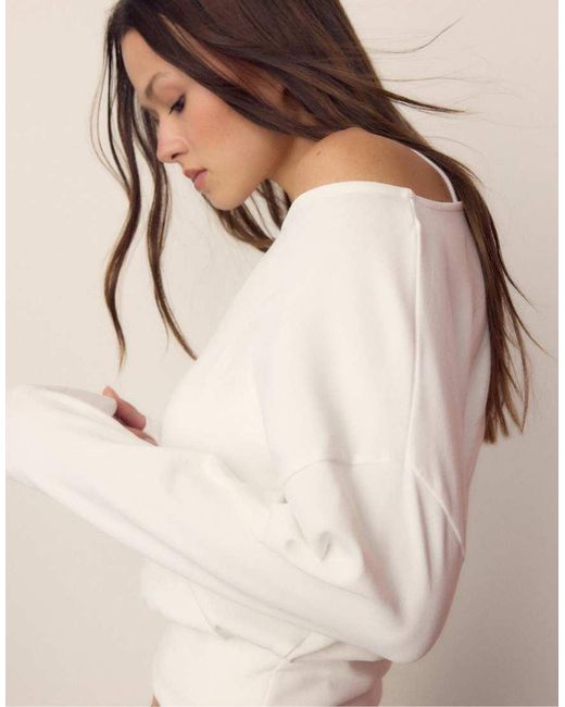 Stradivarius Natural Long Sleeve Boat Neck T-shirt With Band