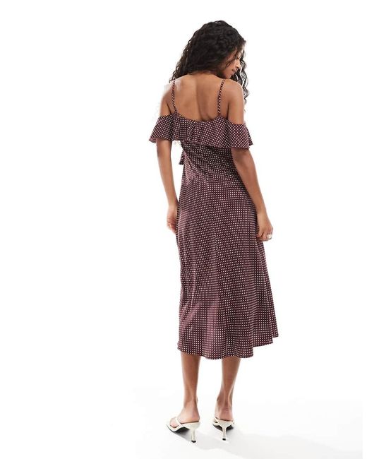 New Look Purple Polka Dot Ruffle Midi Dress