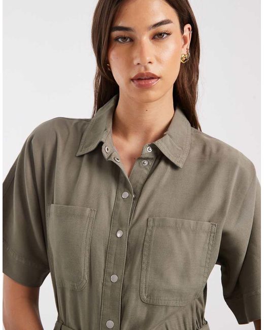 ONLY Green Tie Waist Short Sleeve Jumpsuit