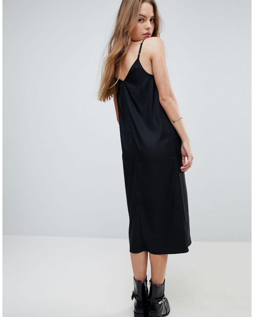 black midi cami slip dress