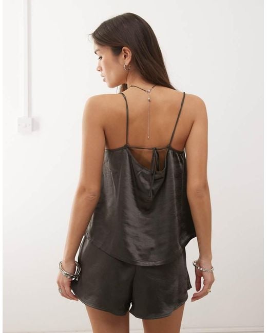 Weekday Gray Mix And Match Co-Ord Satin Top With Back Tie Detailing