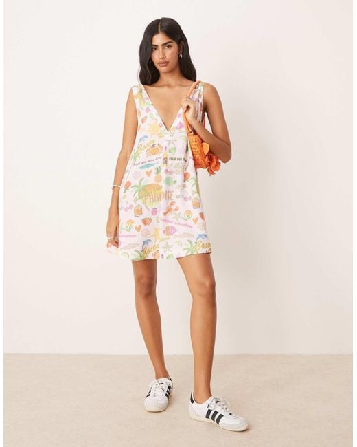 ASOS White – etuikleid mit tropischem print und tiefem v-ausschnitt