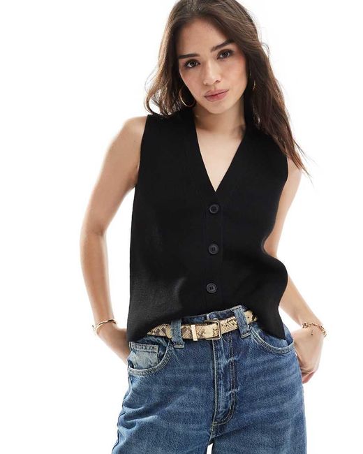 New Look Black Button Down Knitted Waistcoat