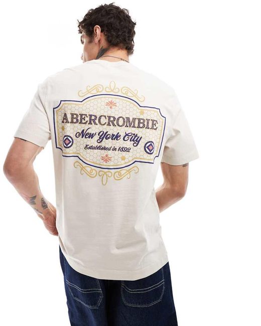 T Shirt Vestibilita Classica Con Stampa Fantasia Del Logo Al Centro Della Schiena da Uomo di Abercrombie Fitch in Bianco Lyst