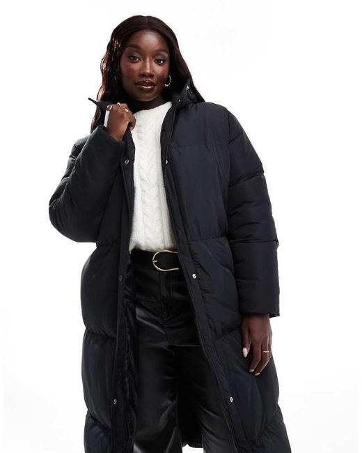 Threadbare Black Plus Maxi Puffer Coat With Hood