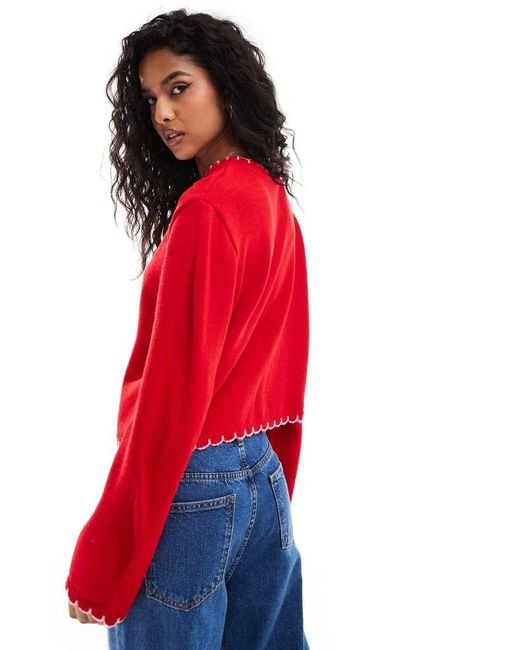 Miss Selfridge Red Asos Design Blanket Stitch Cardigan