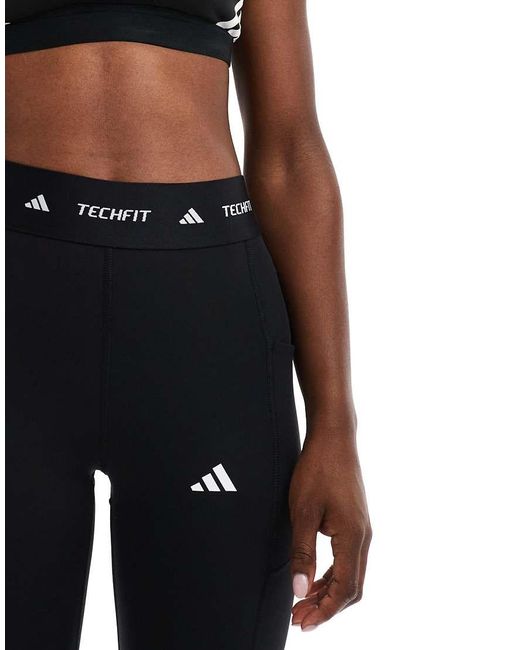 Adidas Originals Black Adidas Training Techfit Stash Pocket Full-Length Leggings