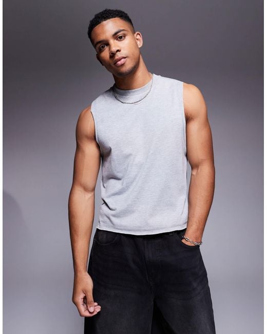 ASOS Blue Crew Neck Boxy Tank for men
