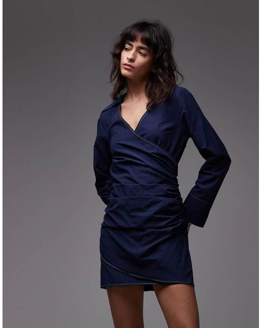 ASOS Blue V Neck Collared Mini Dress
