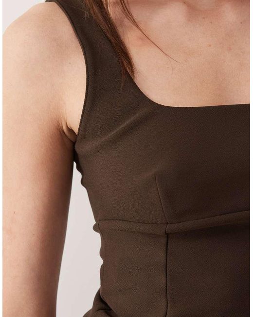 Mango Brown Square Neck Structured Sleeveless Top
